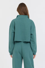 Vintage Havana Sweatshirts | Women College Green Cotton Blend Fleece Quarter Zip Rib Neck Green