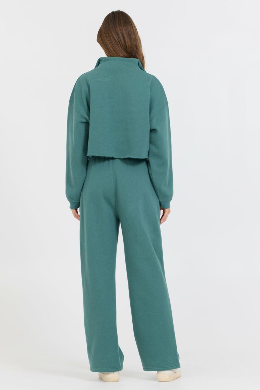 Vintage Havana Sweatshirts | Women College Green Cotton Blend Fleece Quarter Zip Rib Neck Green