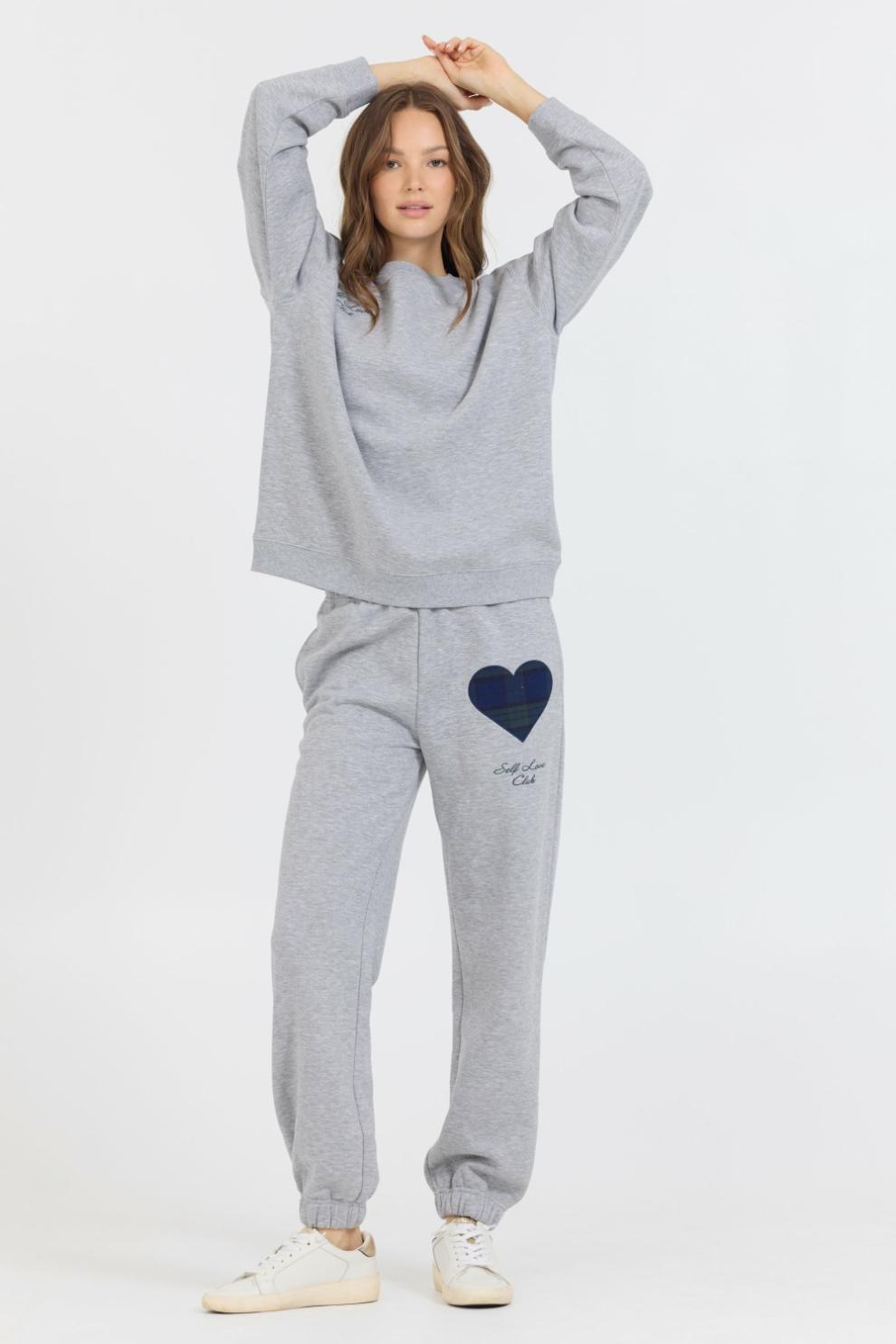 Vintage Havana Sweatshirts | Women Heather Grey Essential Fleece Crew W/ Self Love Club Crewneck Heather Grey