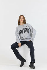 Vintage Havana Sweatshirts | Women Heather Grey W/ Black Garment Dye Fleece Crew W/ Glitter Print Heather Grey