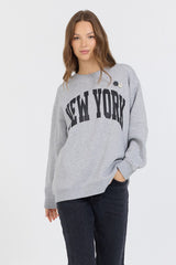 Vintage Havana Sweatshirts | Women Heather Grey W/ Black Garment Dye Fleece Crew W/ Glitter Print Heather Grey