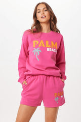 Vintage Havana Sweatshirts | Women Hot Pink Palm Beach Jet Setter Surf Wash Crewneck Hot Pink