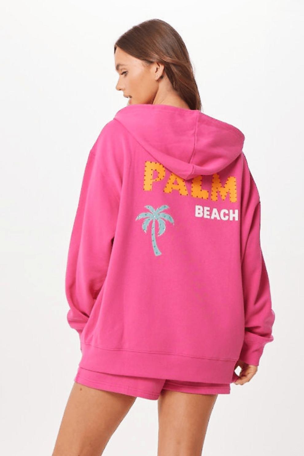 Vintage Havana Sweatshirts | Women Hot Pink Palm Beach Jet Setter Surf Wash Zip Up Hot Pink