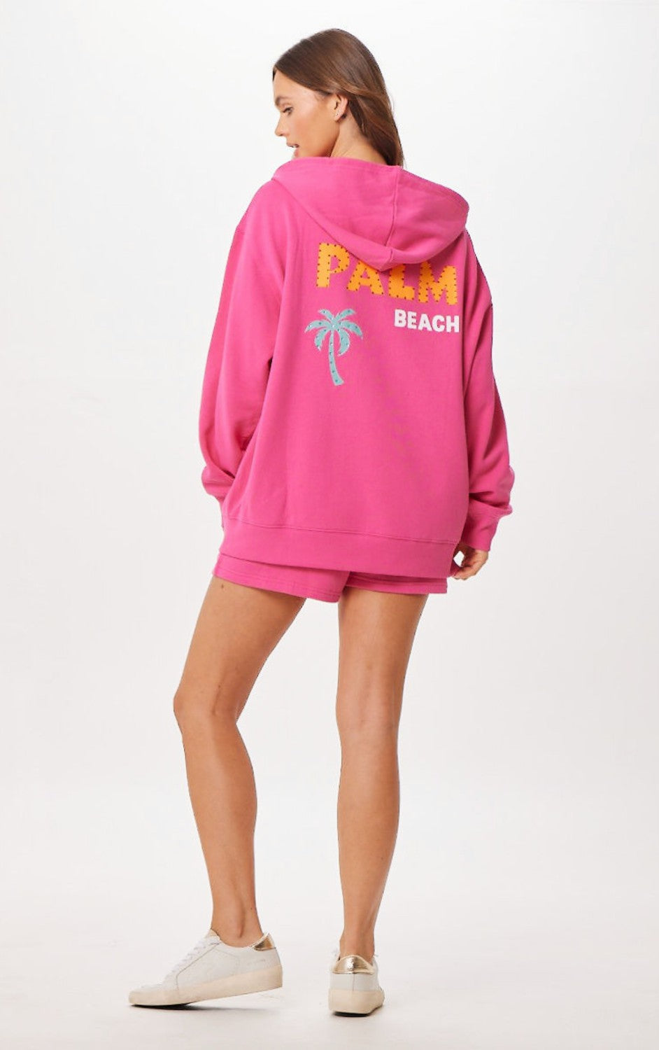 Vintage Havana Sweatshirts | Women Hot Pink Palm Beach Jet Setter Surf Wash Zip Up Hot Pink