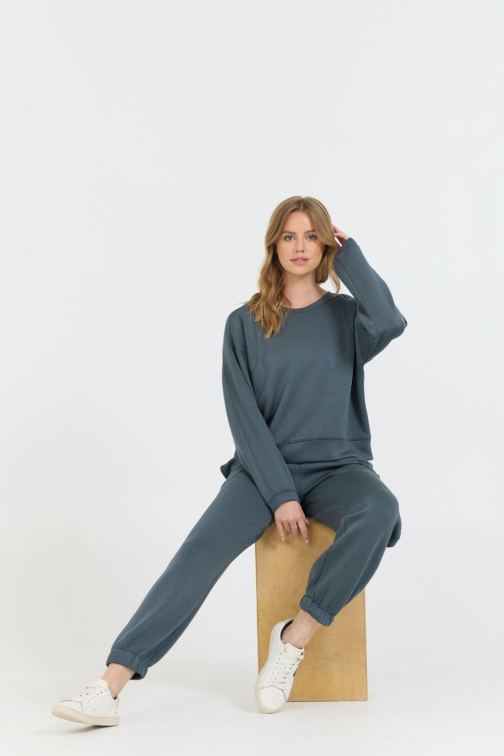 Vintage Havana Sweatshirts | Women Mountain Grey Cloud Fleece Crewneck Grey