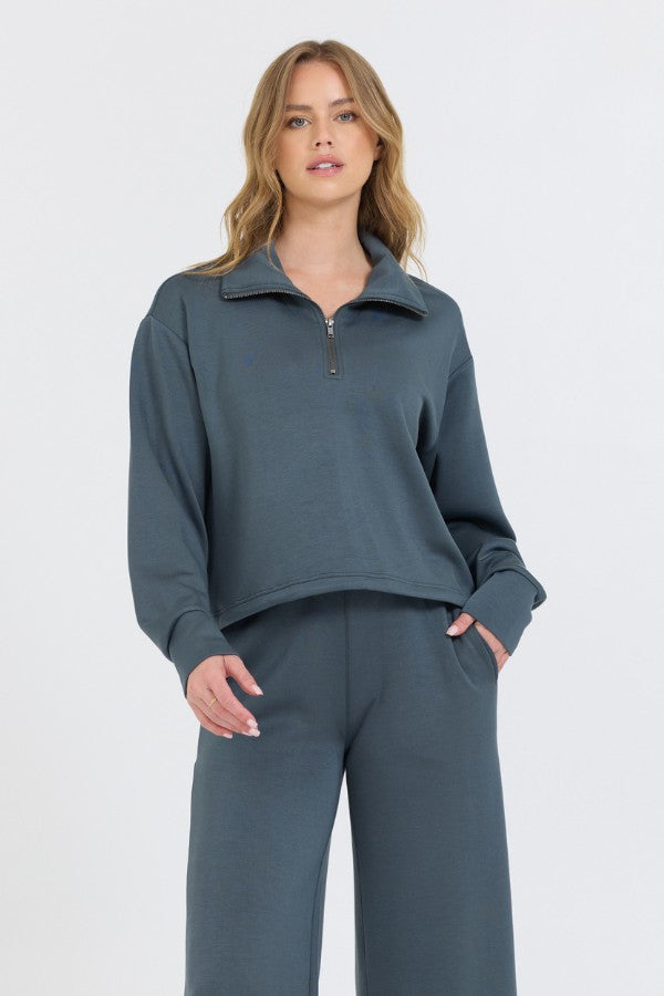 Vintage Havana Sweatshirts | Women Mountain Grey Cloud Fleece Quarter Zip Grey