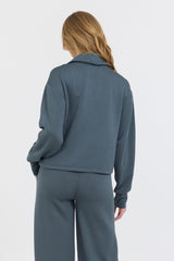Vintage Havana Sweatshirts | Women Mountain Grey Cloud Fleece Quarter Zip Grey