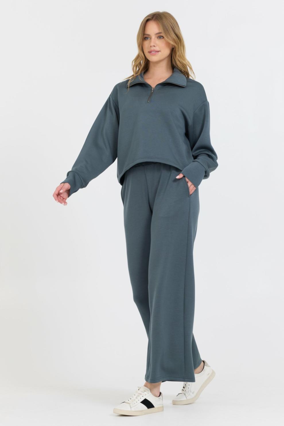 Vintage Havana Sweatshirts | Women Mountain Grey Cloud Fleece Quarter Zip Grey