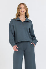 Vintage Havana Sweatshirts | Women Mountain Grey Cloud Fleece Quarter Zip Grey