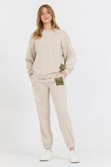 Vintage Havana Sweatshirts | Women Neutral Taupe/ Olive/ Tan Bandana Patch Crewneck Taupe