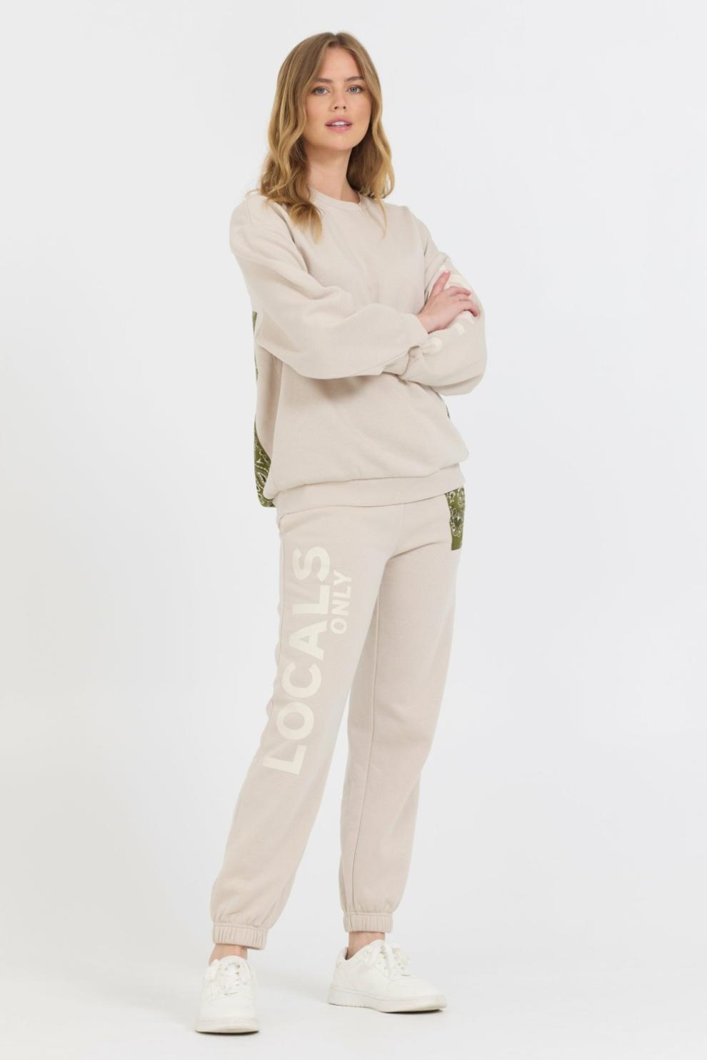 Vintage Havana Sweatshirts | Women Neutral Taupe/ Olive/ Tan Bandana Patch Crewneck Taupe