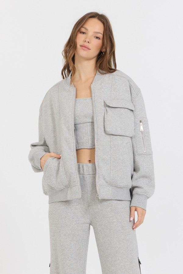 Vintage Havana Sweatshirts | Women Pure Grey Contrast Black Zipper Bomber Grey