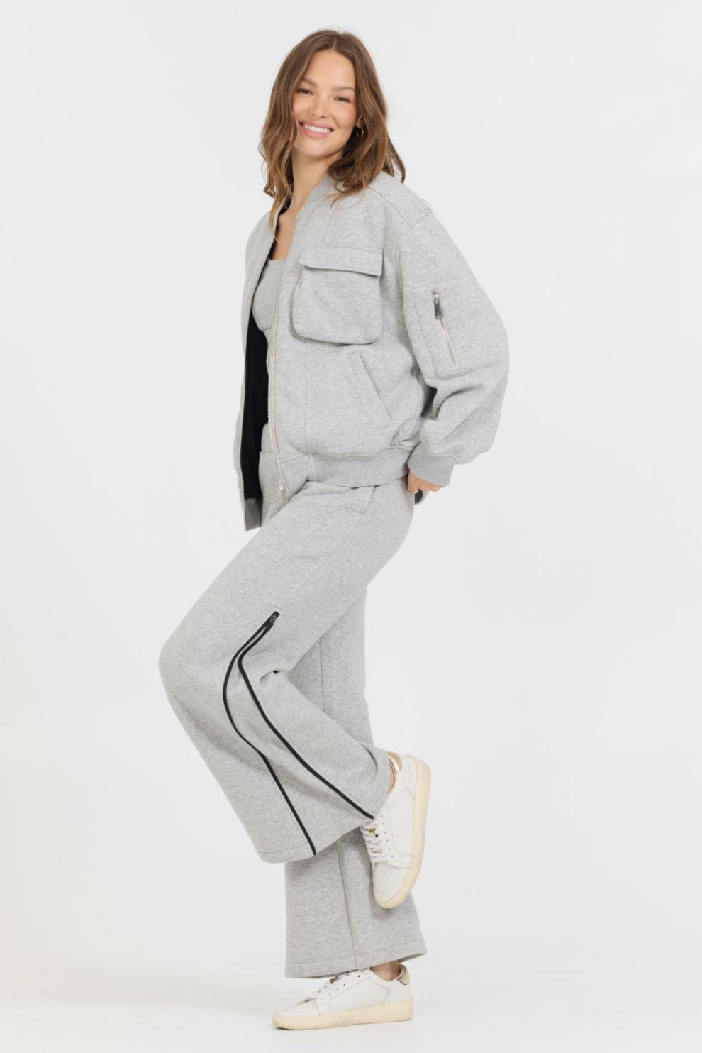 Vintage Havana Sweatshirts | Women Pure Grey Contrast Black Zipper Bomber Grey