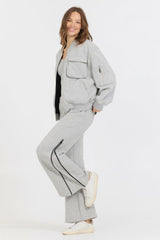 Vintage Havana Sweatshirts | Women Pure Grey Contrast Black Zipper Bomber Grey