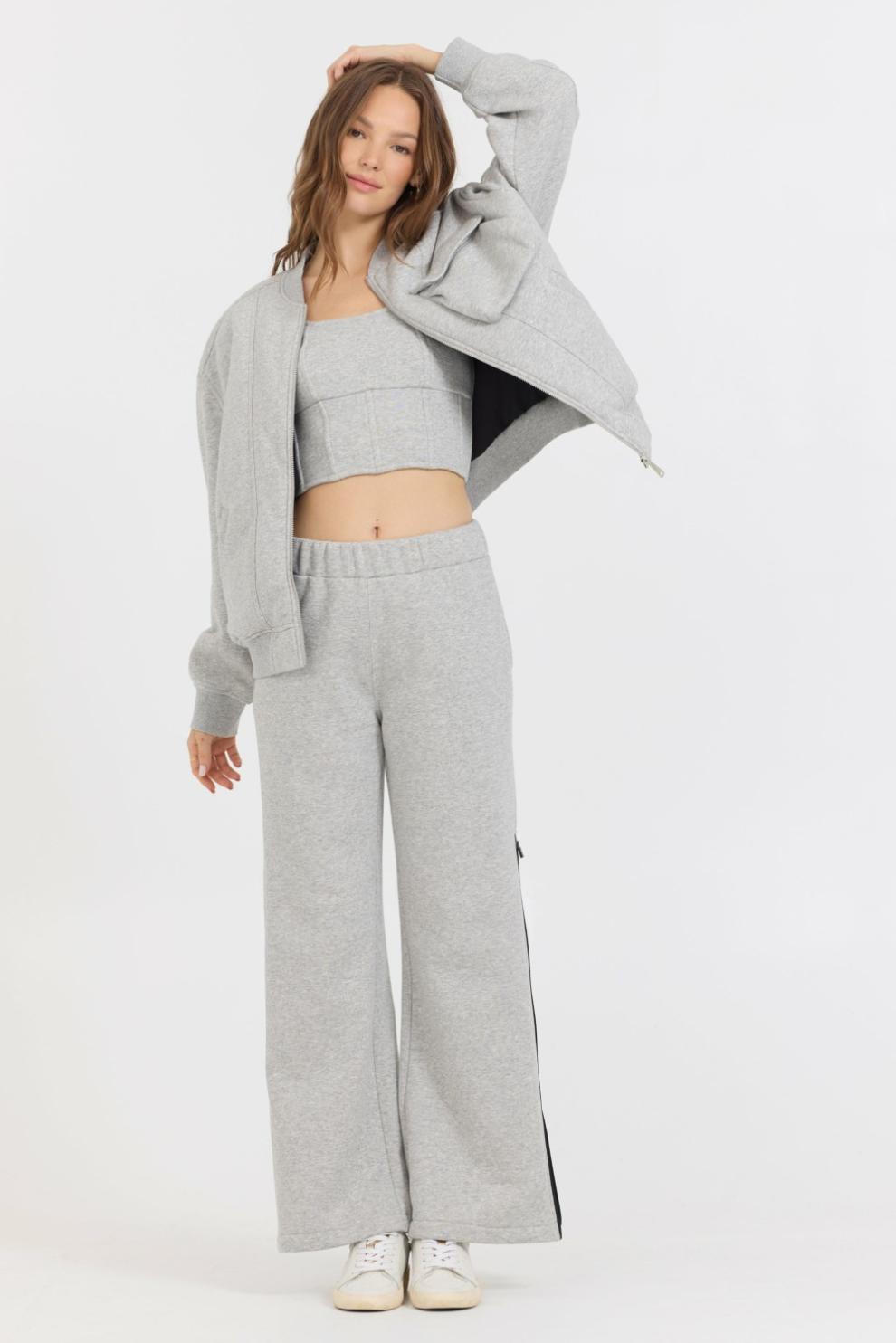 Vintage Havana Sweatshirts | Women Pure Grey Contrast Black Zipper Bomber Grey
