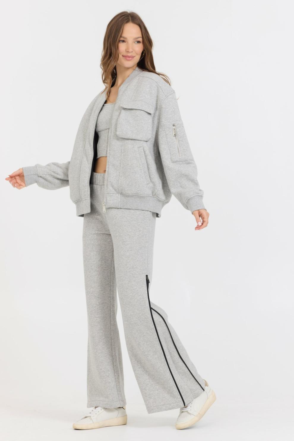Vintage Havana Sweatshirts | Women Pure Grey Contrast Black Zipper Bomber Grey