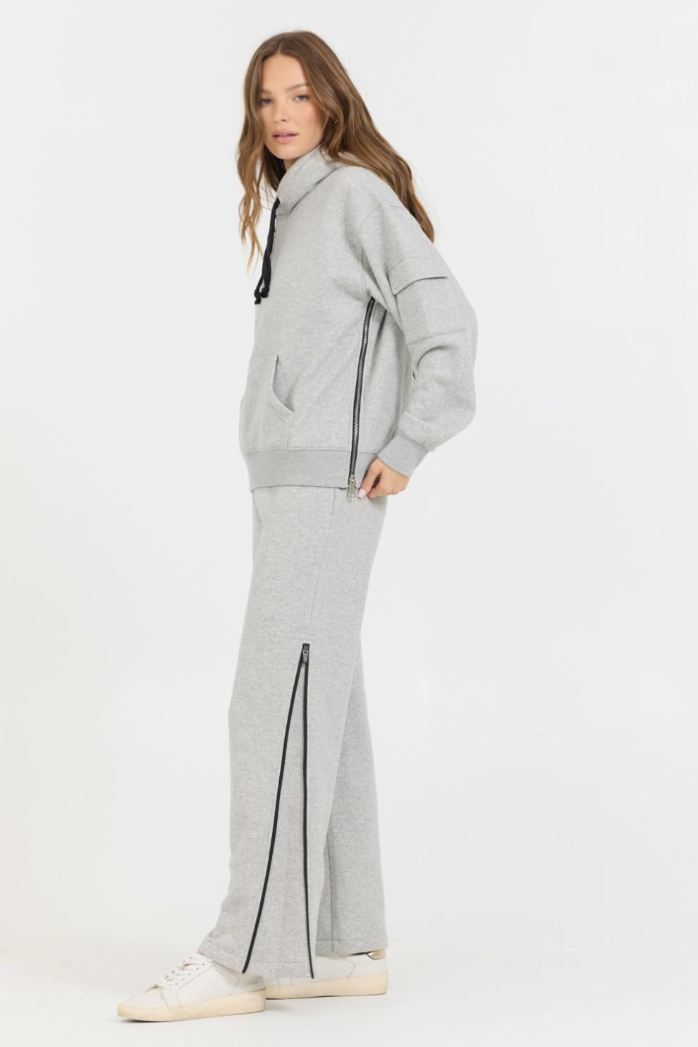 Vintage Havana Sweatshirts | Women Pure Grey Contrast Black Zipper Hoodie Grey