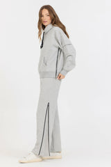 Vintage Havana Sweatshirts | Women Pure Grey Contrast Black Zipper Hoodie Grey