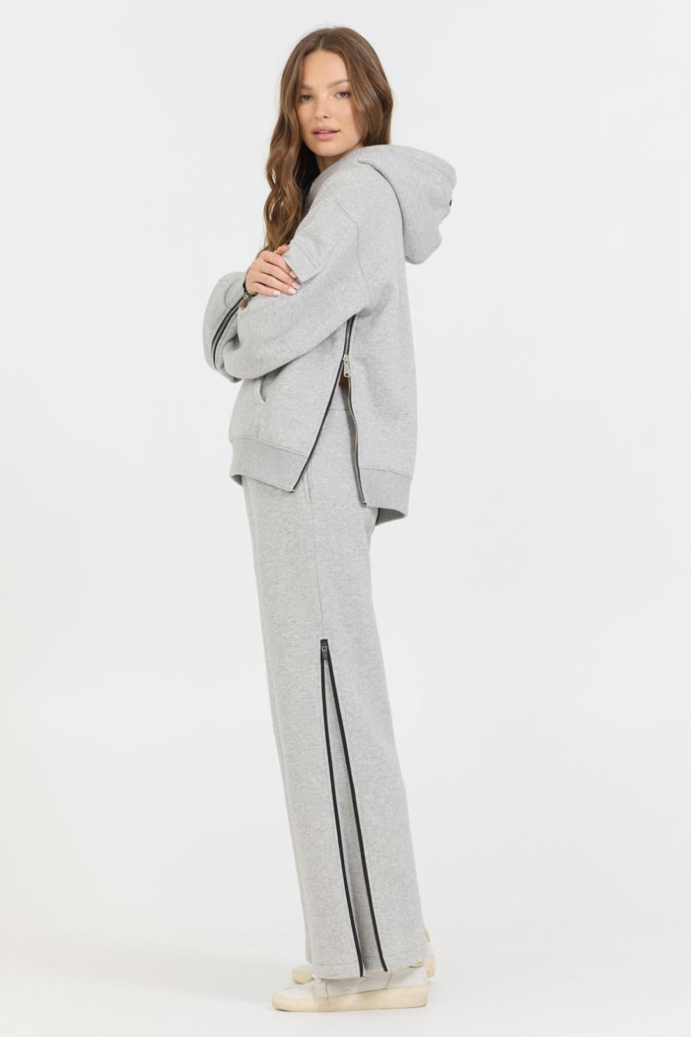 Vintage Havana Sweatshirts | Women Pure Grey Contrast Black Zipper Hoodie Grey