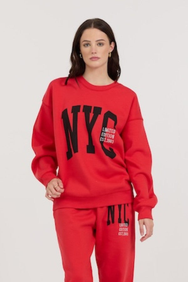 Vintage Havana Sweatshirts | Women Red/ Black/ Light Grey Garment Dye Crew W/ Screen Print Red