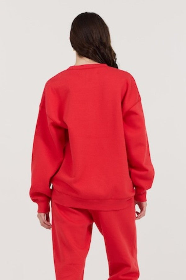 Vintage Havana Sweatshirts | Women Red/ Black/ Light Grey Garment Dye Crew W/ Screen Print Red