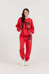 Vintage Havana Sweatshirts | Women Red/ Black/ Light Grey Garment Dye Crew W/ Screen Print Red