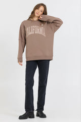 Vintage Havana Sweatshirts | Women Taupe W/ Rose Gold Garment Dye Fleece Crew W/ Glitter Print Taupe