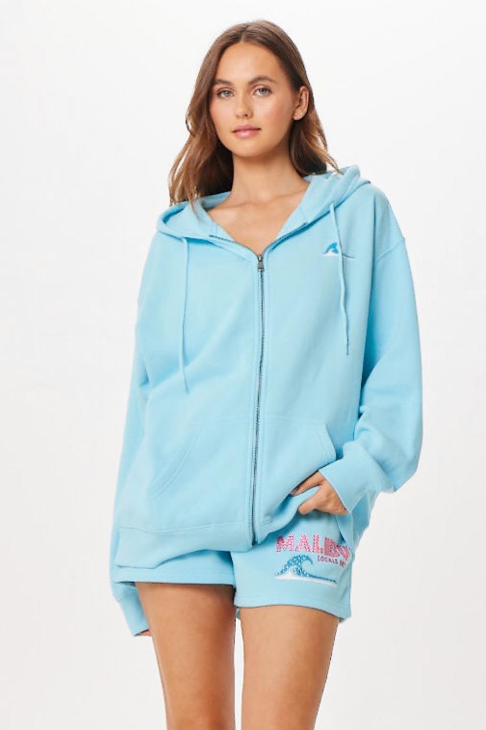 Vintage Havana Sweatshirts | Women Tropical Blue Malibu Jet Setter Surf Wash Zip Up Tropical Blue