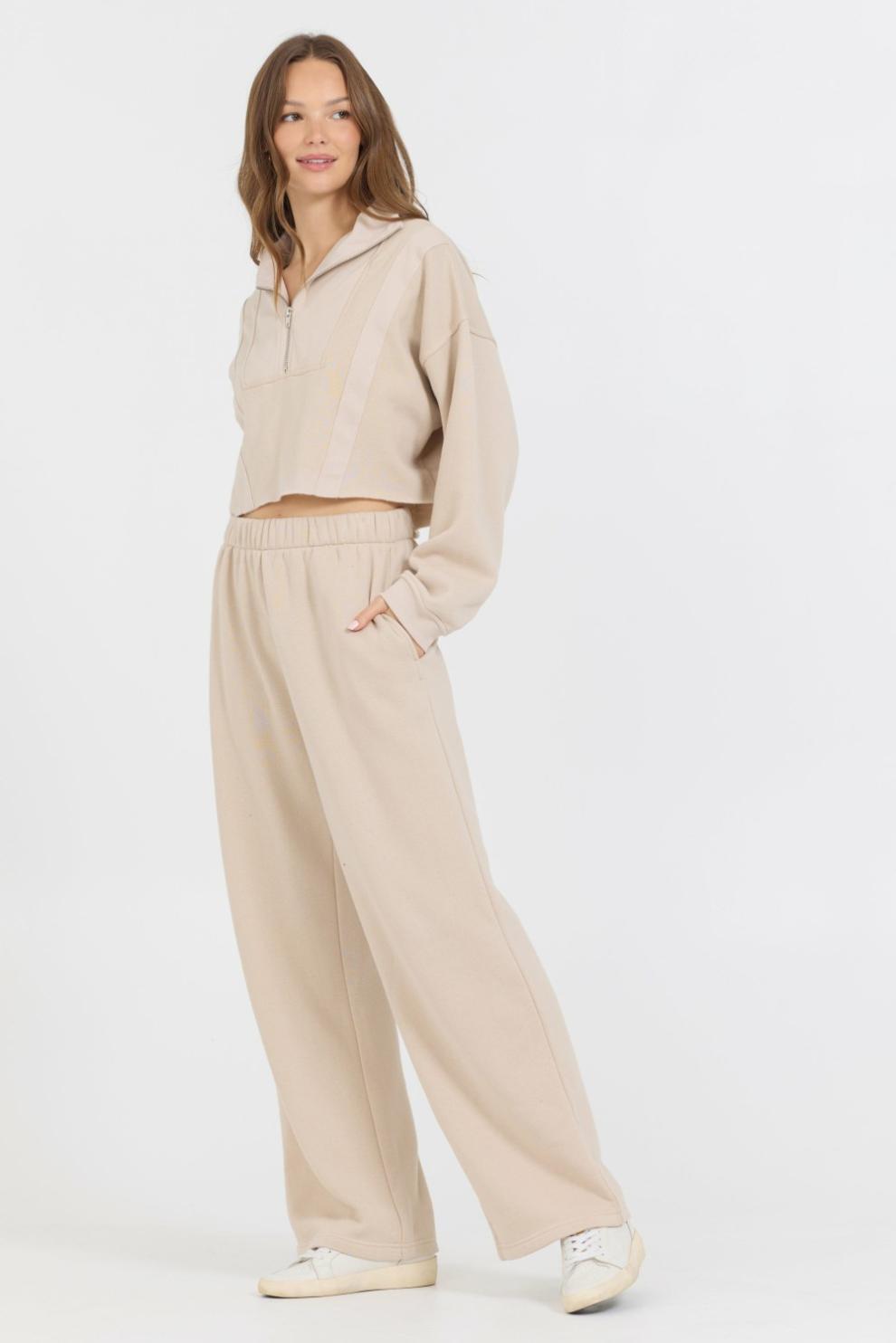 Vintage Havana Sweatshirts | Women Vanilla Cream Cotton Blend Fleece Quarter Zip Rib Neck Vanilla