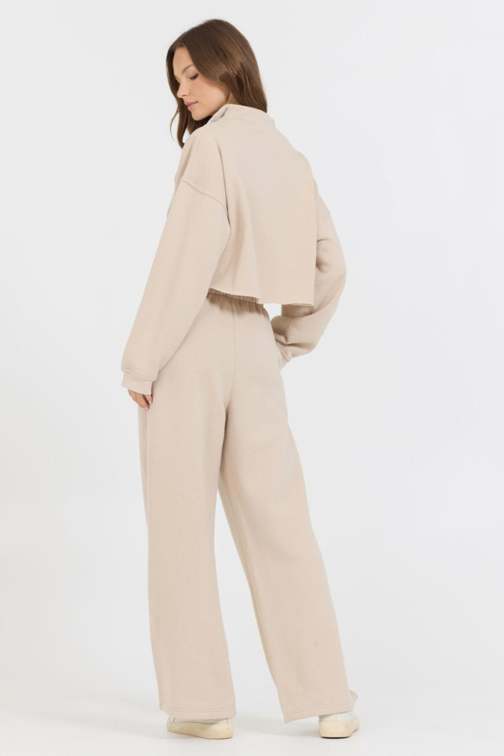 Vintage Havana Sweatshirts | Women Vanilla Cream Cotton Blend Fleece Quarter Zip Rib Neck Vanilla