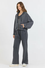 Vintage Havana Sweatshirts | Women Washed Charcoal Garment Dye French Terry Zip Up Hoodie Charcoal