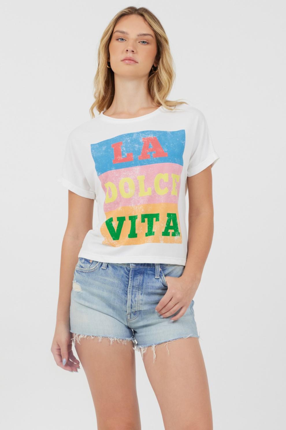 Vintage Havana Tees | Women La Dolce Vita White Destination Printed Tee White
