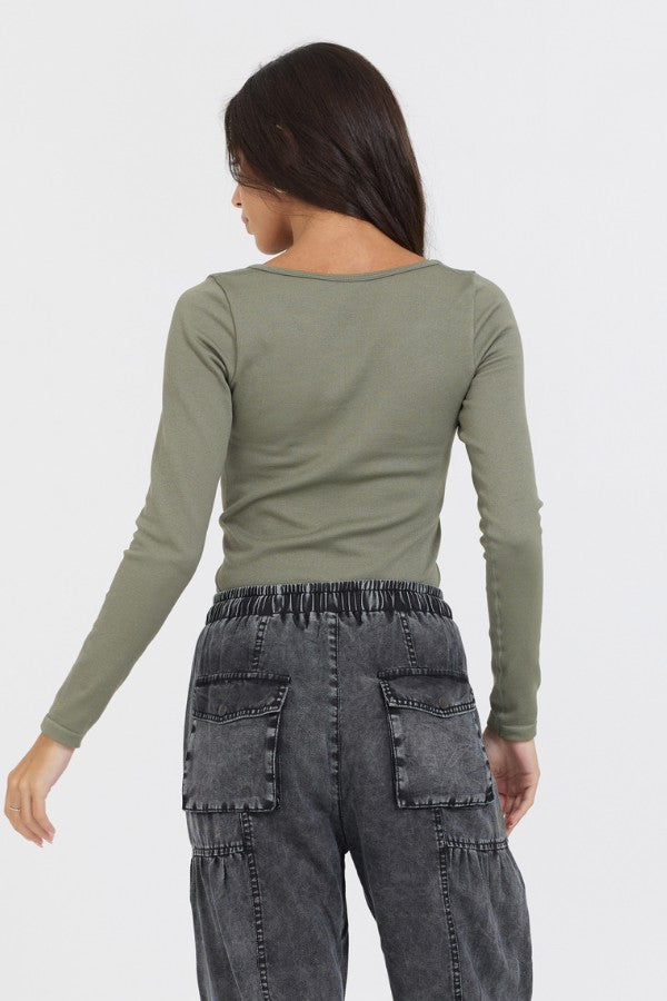 Vintage Havana Tees | Women Olive Seamless Long Sleeve Tee Olive