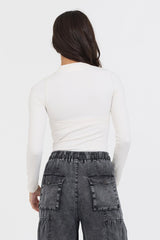 Vintage Havana Tees | Women Pale Ivory Seamless Mock Neck Top Pale Ivory