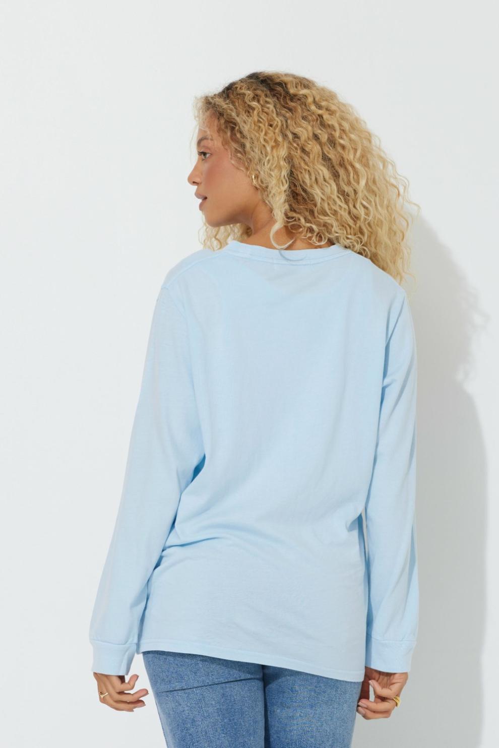 Vintage Havana Tees | Women Sky Blue "Pickleball Club" Pigment Dyed Long Sleeve Tee Sky Blue