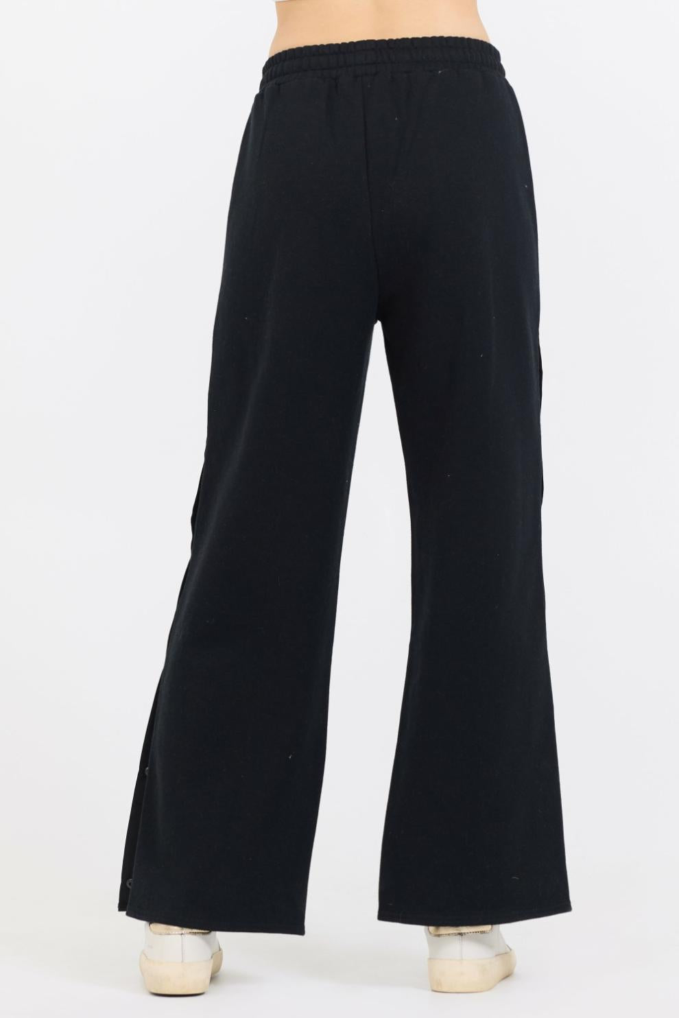 Vintage Havana Wide Leg Pants | Women Black Brushed Snap Pant Black