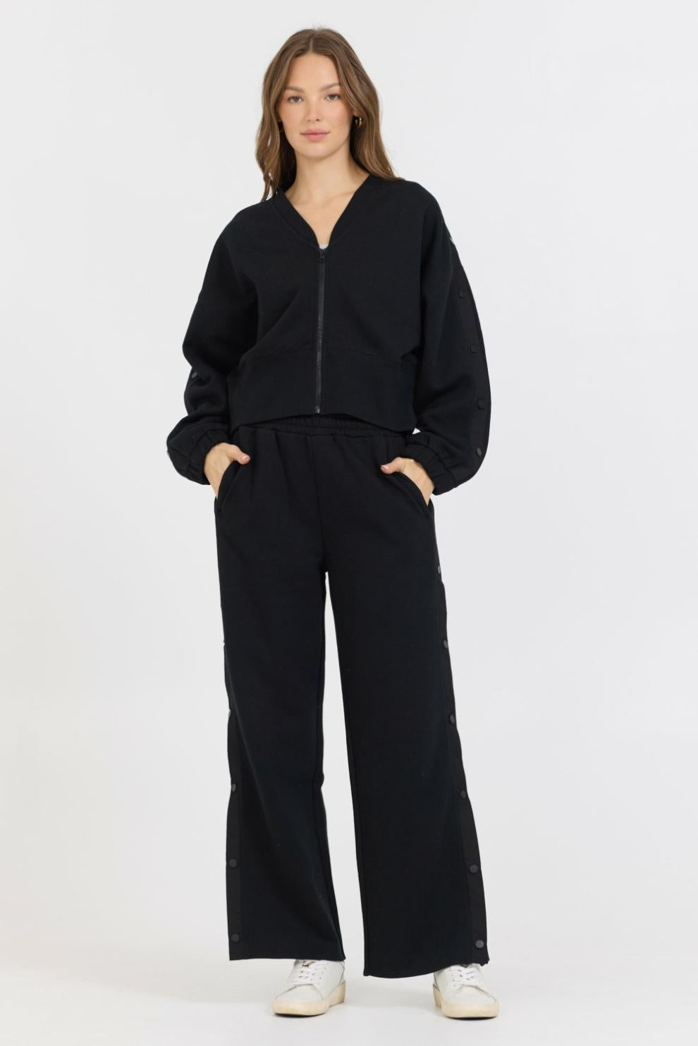 Vintage Havana Wide Leg Pants | Women Black Brushed Snap Pant Black