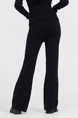 Vintage Havana Wide Leg Pants | Women Black Slim Fit Knit Fold Over Flare Pant Black