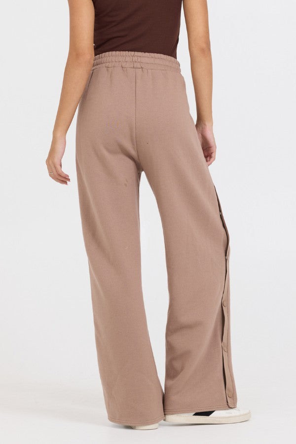 Vintage Havana Wide Leg Pants | Women Caramel Latte Brushed Fleece Snap Pant Caramel