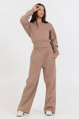 Vintage Havana Wide Leg Pants | Women Caramel Latte Brushed Fleece Snap Pant Caramel