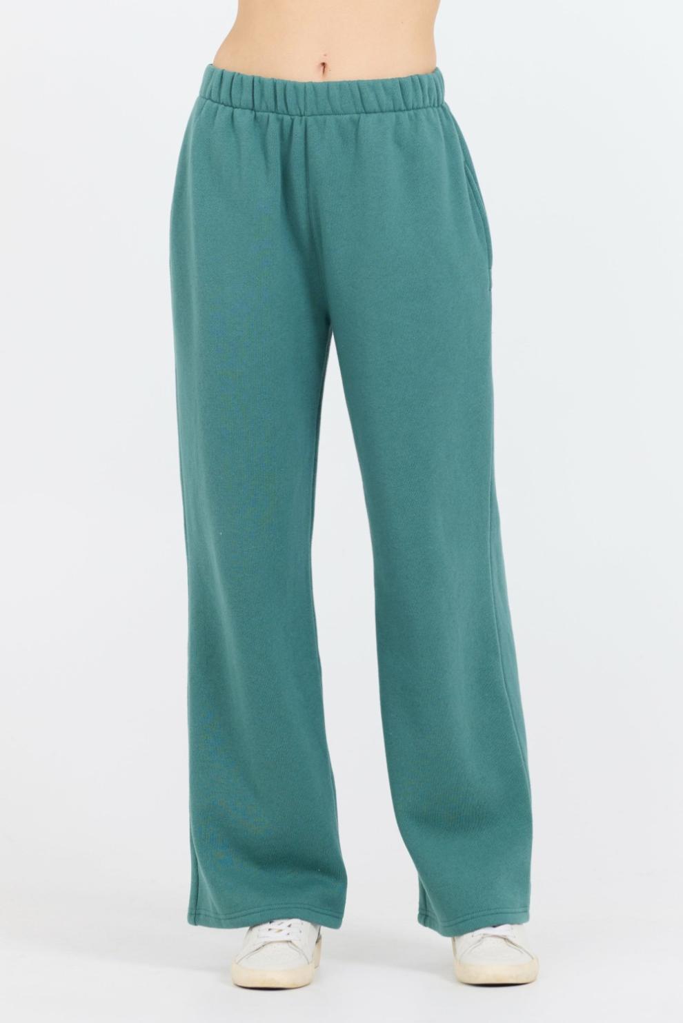 Vintage Havana Wide Leg Pants | Women College Green Cotton Blend Fleece Wide Leg Pant Green