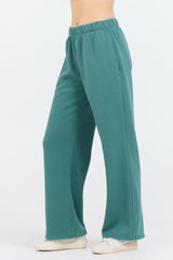 Vintage Havana Wide Leg Pants | Women College Green Cotton Blend Fleece Wide Leg Pant Green