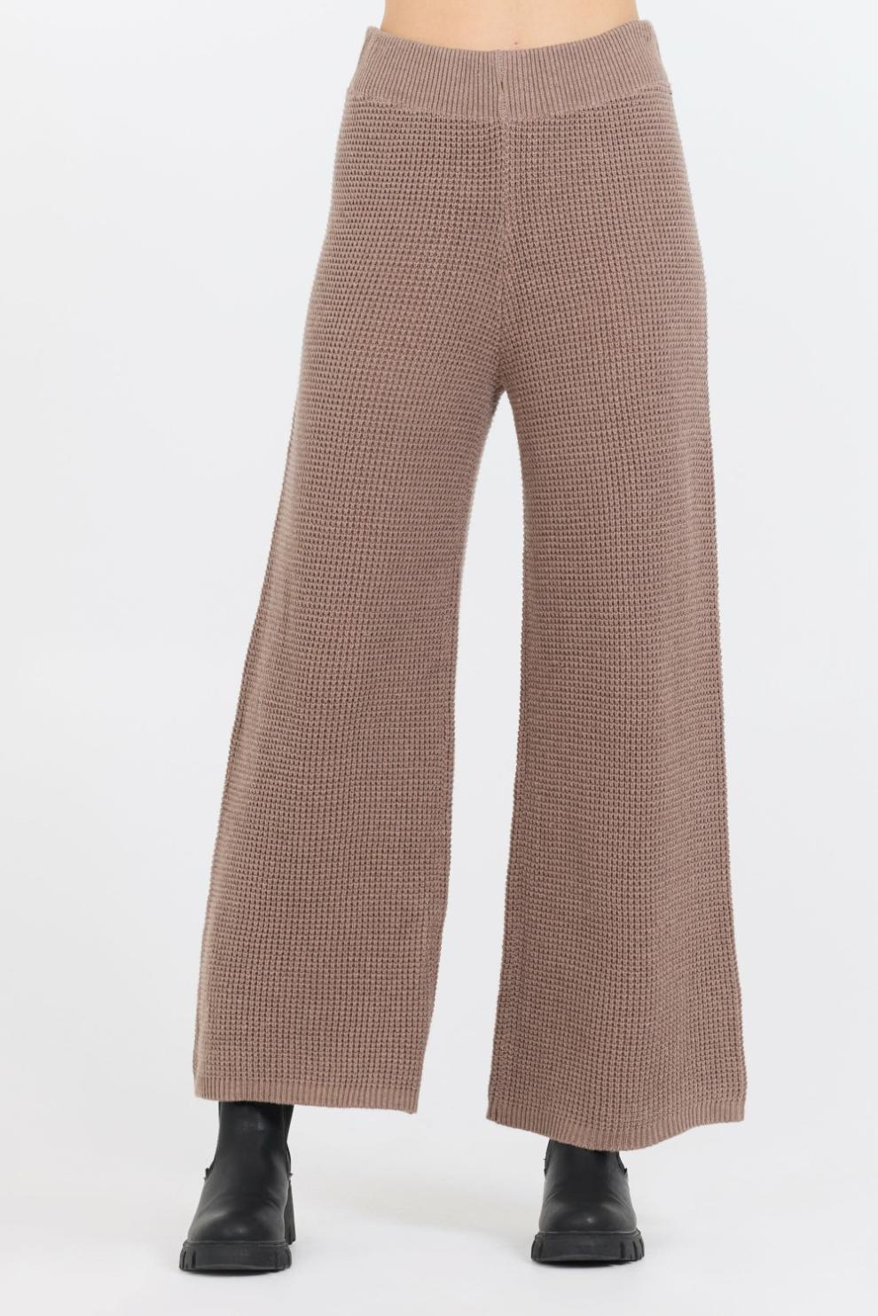 Vintage Havana Wide Leg Pants | Women Heather Brown Waffle Knit Flare Pant Brown
