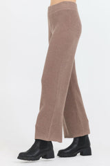 Vintage Havana Wide Leg Pants | Women Heather Brown Waffle Knit Flare Pant Brown