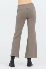 Vintage Havana Wide Leg Pants | Women Olive Grey Slim Fit Knit Fold Over Flare Pant Grey