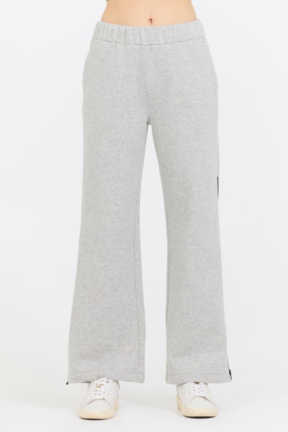 Vintage Havana Wide Leg Pants | Women Pure Grey Contrast Black Zipper Flare Pant Grey