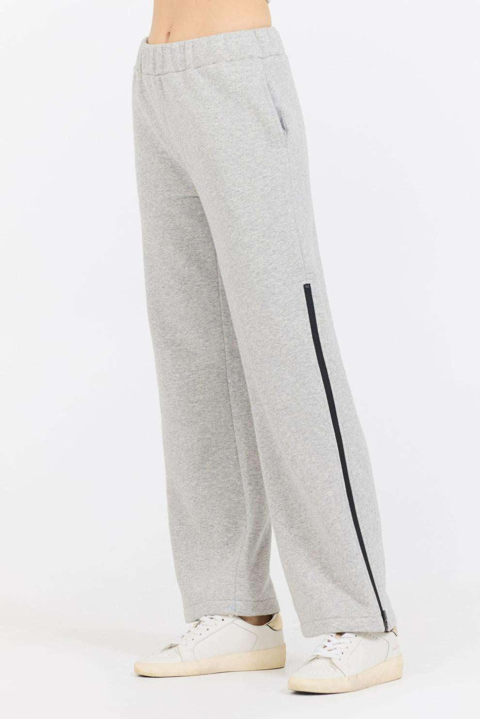 Vintage Havana Wide Leg Pants | Women Pure Grey Contrast Black Zipper Flare Pant Grey