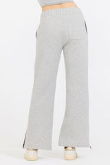Vintage Havana Wide Leg Pants | Women Pure Grey Contrast Black Zipper Flare Pant Grey