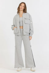 Vintage Havana Wide Leg Pants | Women Pure Grey Contrast Black Zipper Flare Pant Grey