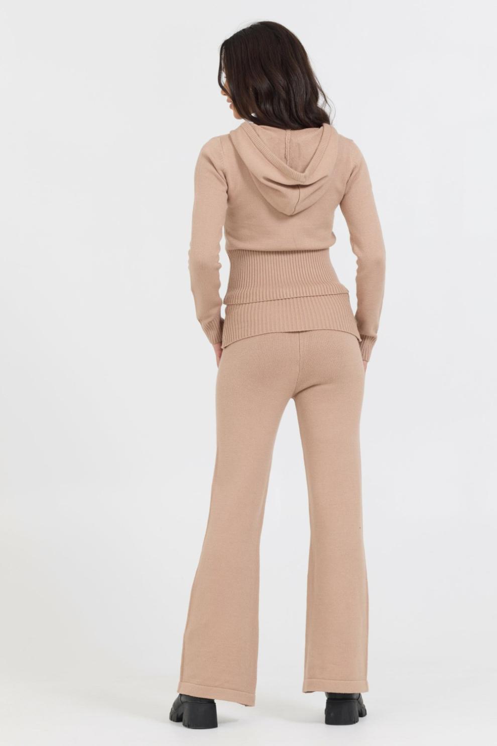 Vintage Havana Wide Leg Pants | Women Salted Caramel Slim Fit Knit Fold Over Flare Pant Caramel